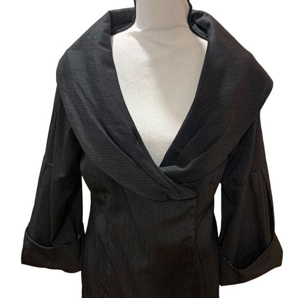 Debbie Shuchat Vintage Black Wool Blazer Shawl Collar 3/4 Sleeves Women Size 10 - Picture 5 of 11